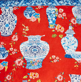 Blue Vase Print Red Scarf