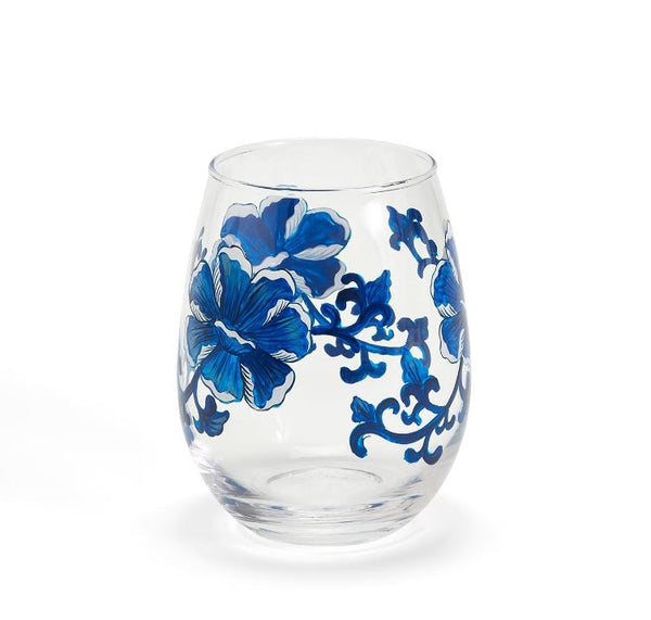 Blue Lucy Stemless Wine Glass Set / 2  Wedding Gifts, Fine China, Kitchen  Wares & Home Goods