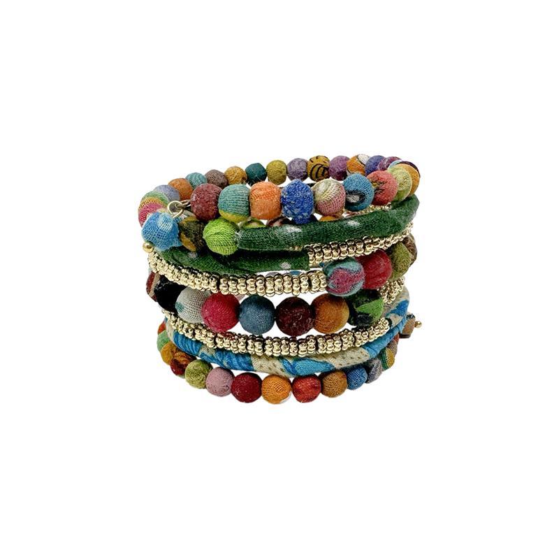 BRACELET-KANTHA AND BRASS MULTI-WRAP,BR-3148