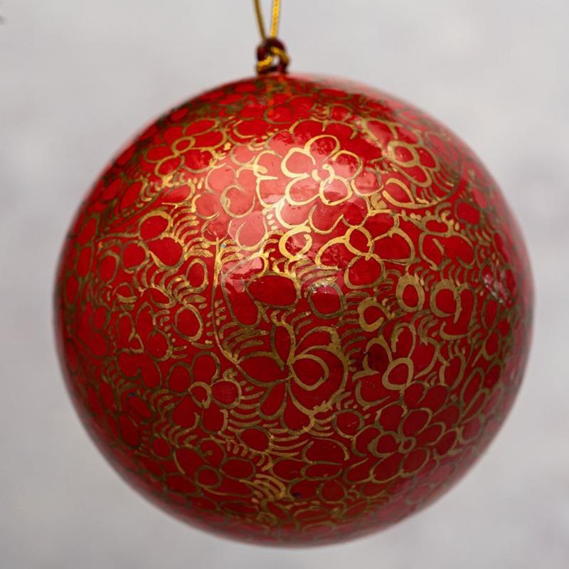 ORNAMENT - RED & GOLD PEBBLE HAND-PAINTED BALL,3REDPEBBLEBALL