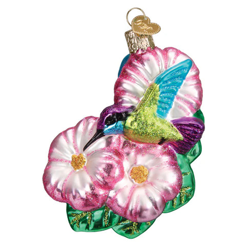 Hummingbird and Flowers Glass Ornament