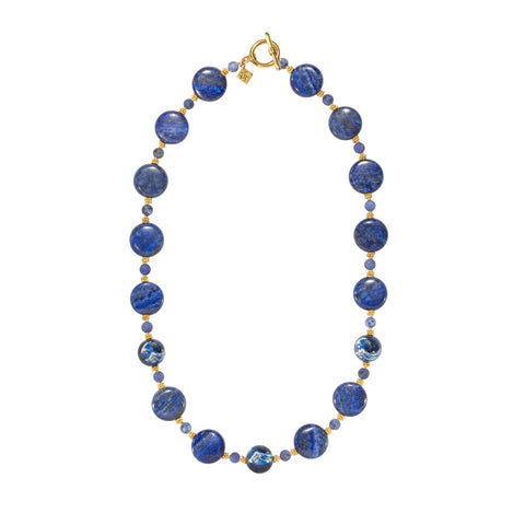 Long Lapis Coin, Sodalite and Tensha Wave Necklace