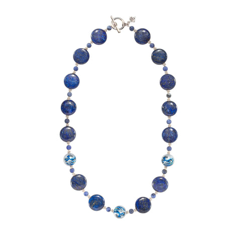 Long Lapis Coin, Sodalite and Tensha Wave Necklace