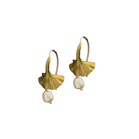 Gingko Leaf and Pearl Earrings by Michael Michaud