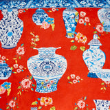Blue Vase Print on Red Short Kimono