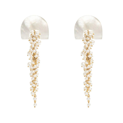 Mother of Pearl and Pearl Long Drop Earrings