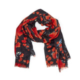 Blossom Branch Black Wool Scarf