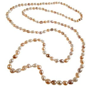 64 inch Blush Colored Rice Pearl Necklace