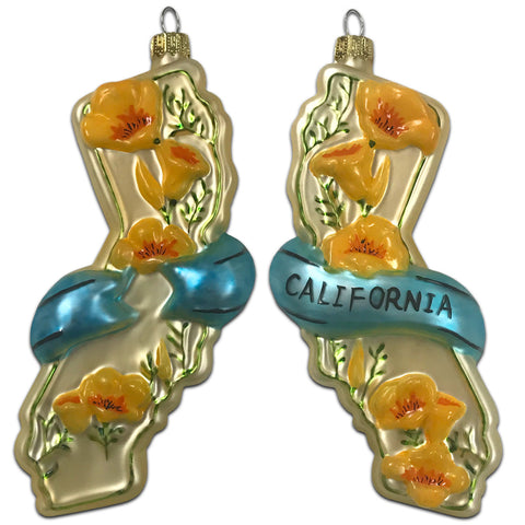 State of California Poppies Glass Ornament